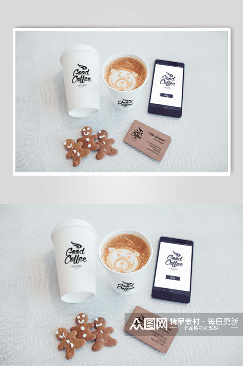 杯子手机纸张咖啡品牌包装展示样机素材