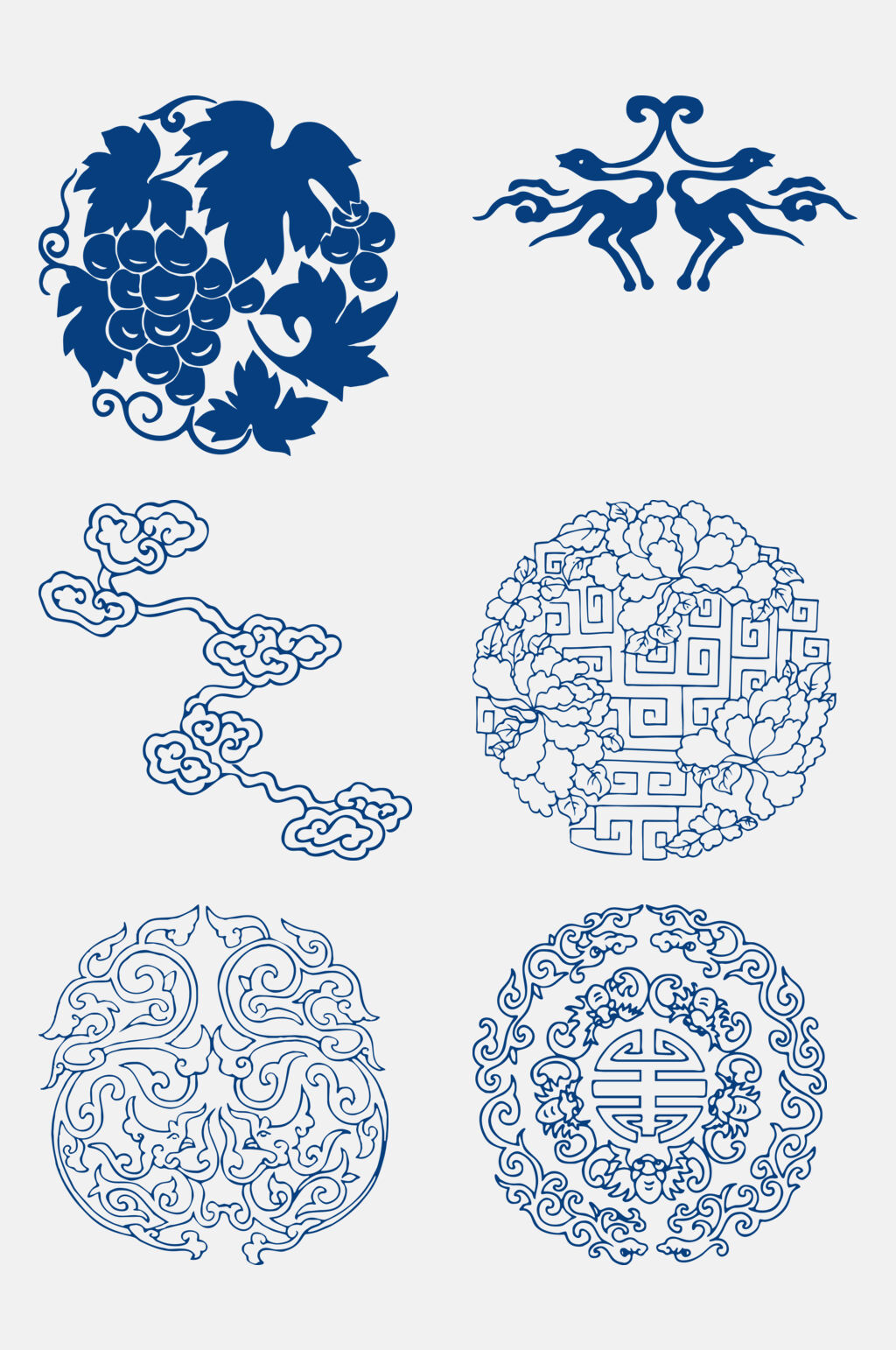 手绘青花瓷花纹图案免抠素材素材