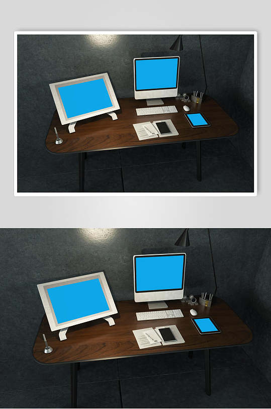 蓝色商务电脑创意大气时尚相框样机