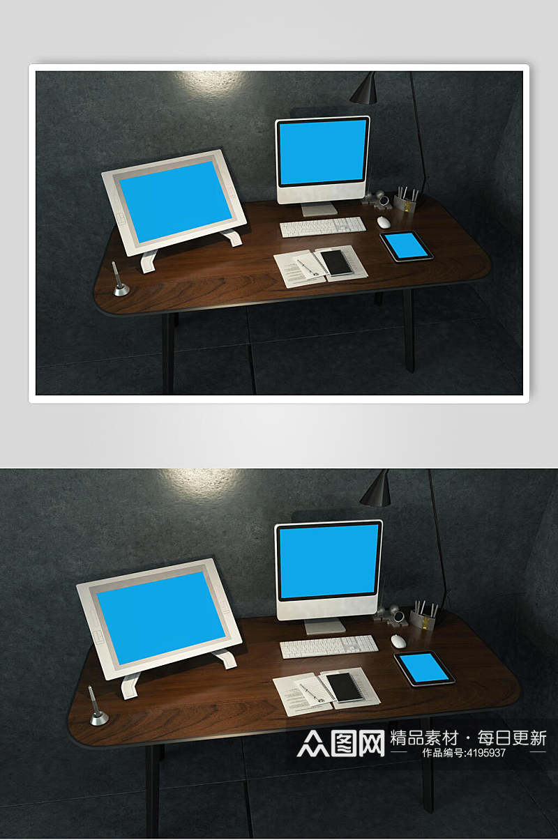 蓝色商务电脑创意大气时尚相框样机素材