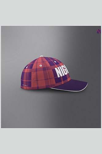 紫色格子棒球帽样机