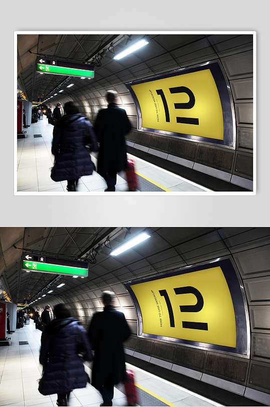 黄色箭头指示牌地铁广告海报样机