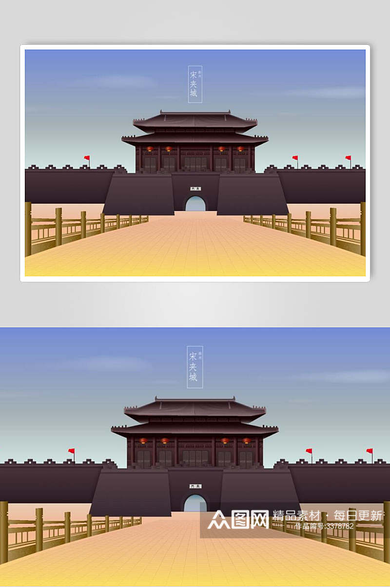 中式古镇建筑插画素材素材
