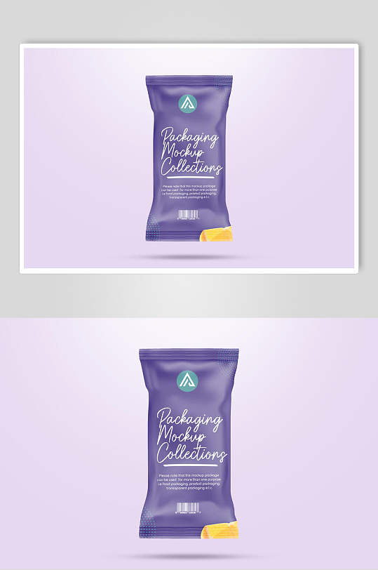 英文紫色创意大气零食包装袋样机