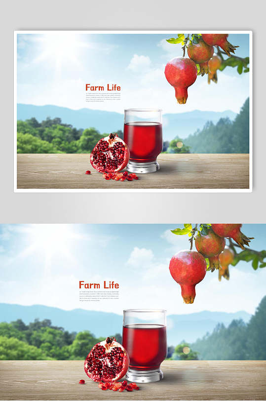 红石榴汁果汁饮料风景海报
