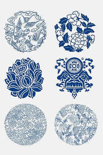 精美中国风中式青花瓷花纹图案免抠素材