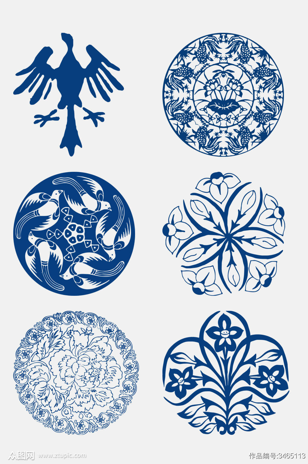 中式唯美蓝色青花瓷花纹图案免抠素材模板下载 编号 众图网