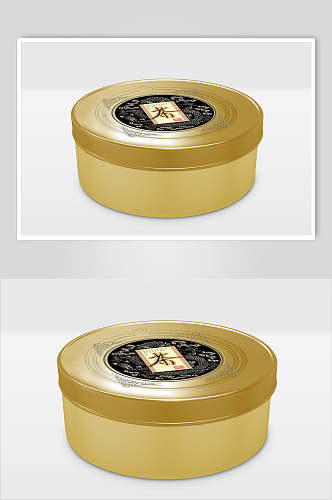 圆形黄色创意大气茶叶铁罐包装样机