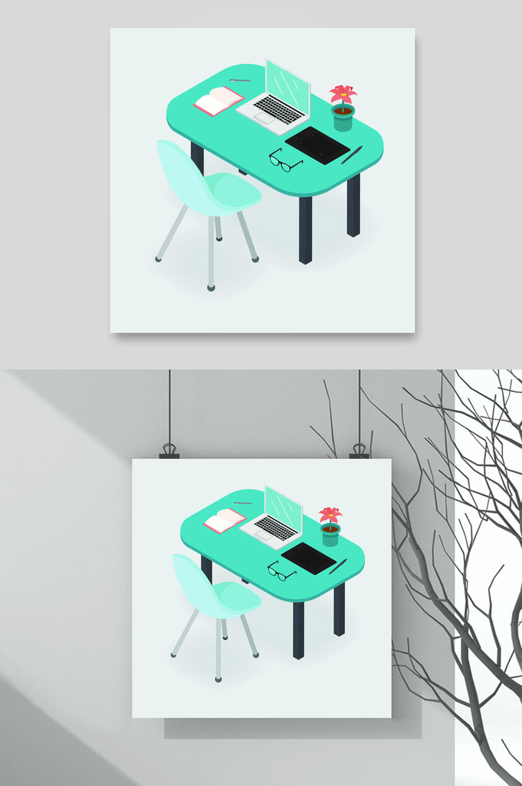 简约蓝色扁平风办公矢量插画素材素材