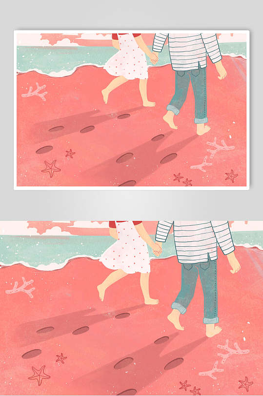 手绘粉色爱情生活情侣插画