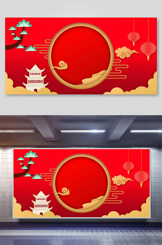 圆圈红色喜庆春节背景展板
