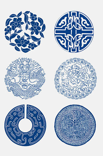 中式民族风青花瓷花纹图案免抠素材