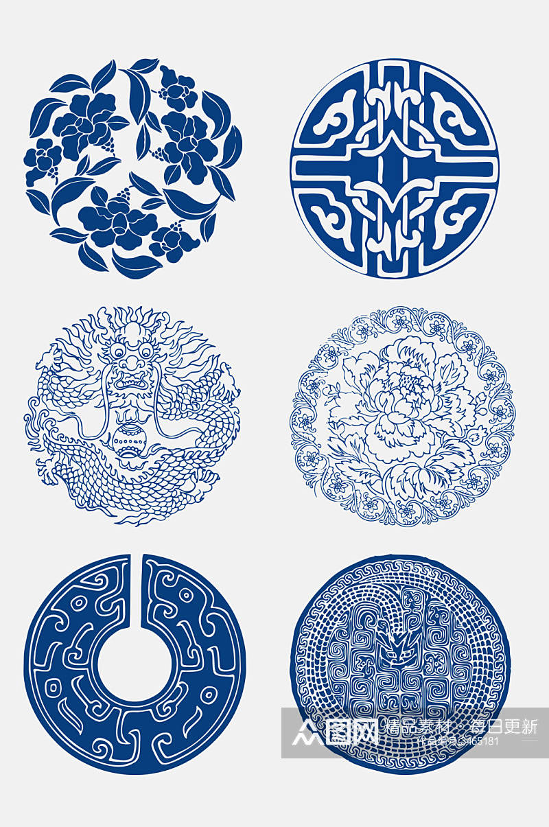 中式民族风青花瓷花纹图案免抠素材素材