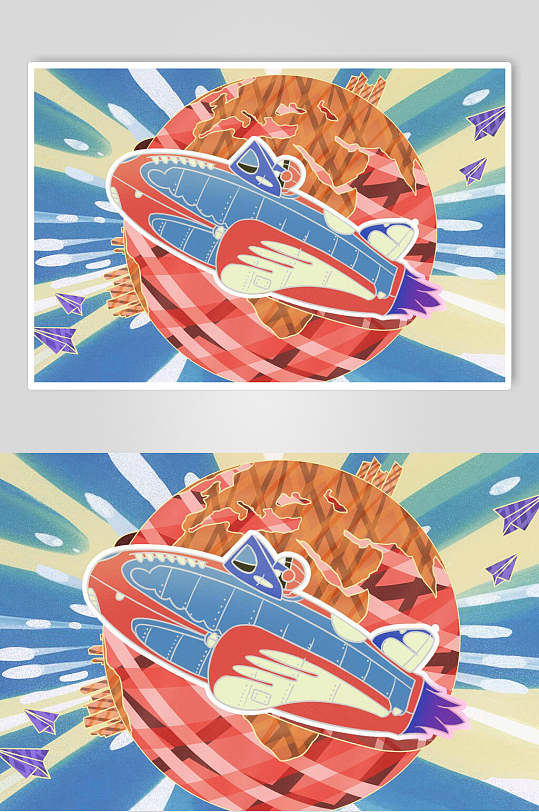 时尚蓝黄波普风蒸汽波手绘抽象插画