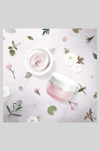 淡粉色植物美妆海报