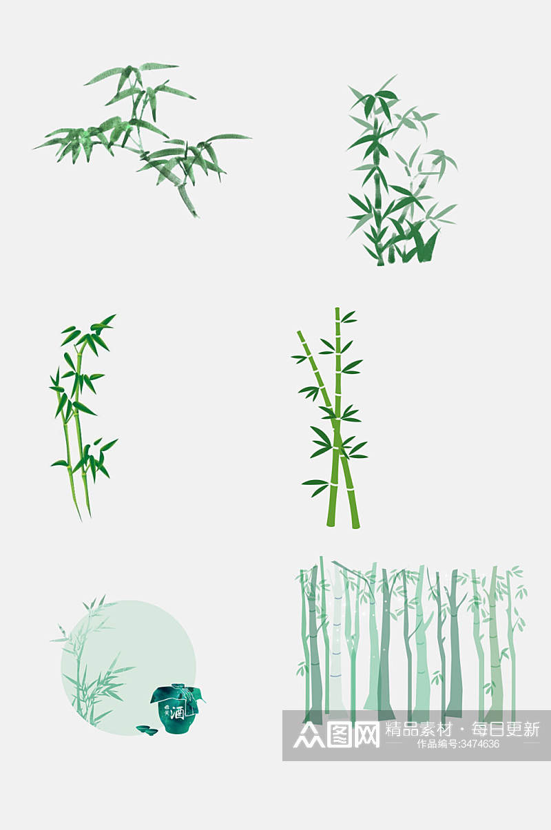 简洁翡翠竹子竹叶免抠素材素材