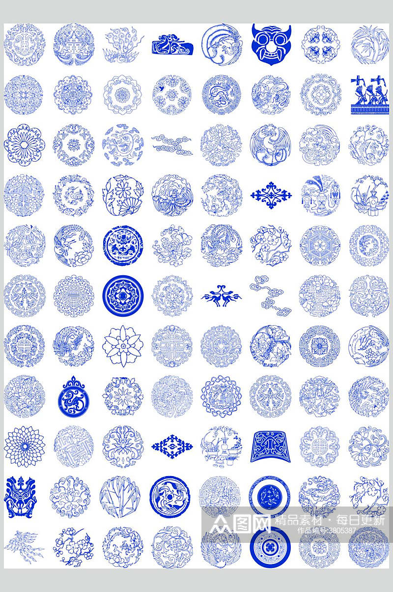 中式青花瓷图案矢量素材素材