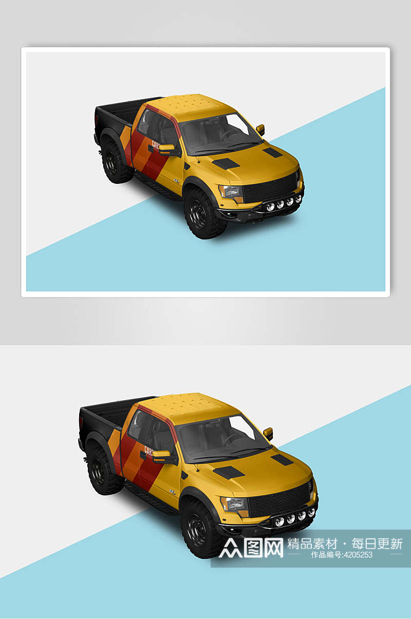 黄色清新车身贴图展示样机素材