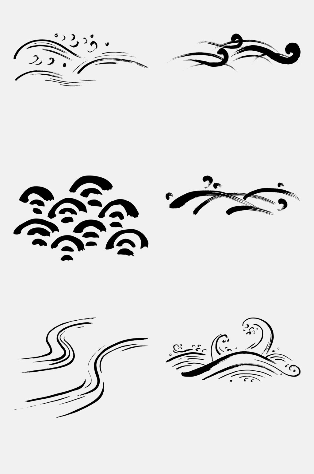 创意黑色海浪波浪手绘免抠素材素材