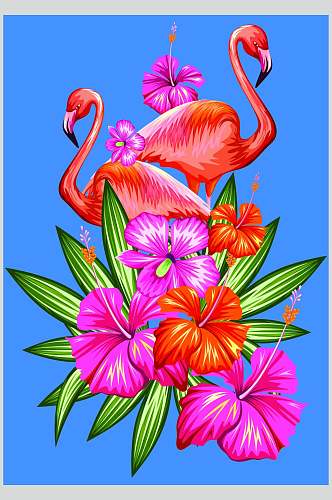 精美热带雨林火烈鸟印花图案素材