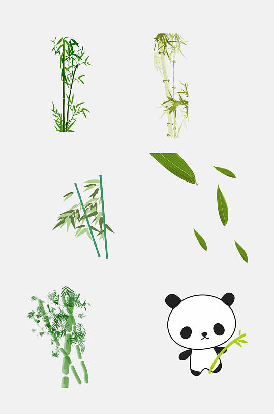 简约熊猫竹子竹叶免抠素材