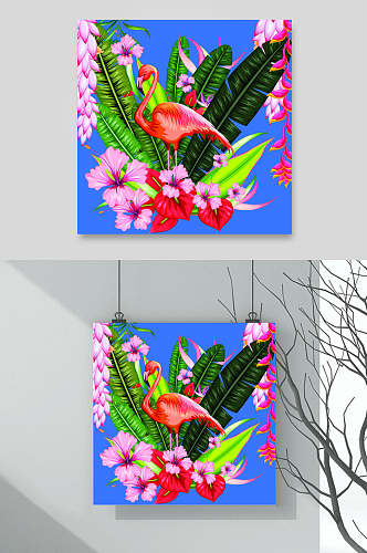 时尚热带雨林火烈鸟印花图案素材