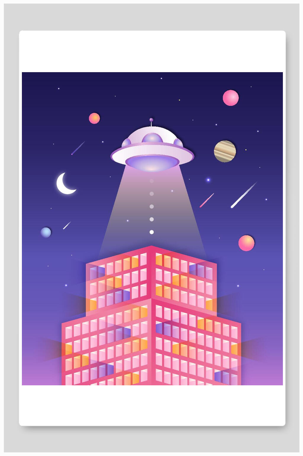 方格月亮太空宇宙梦幻唯美矢量背景素材