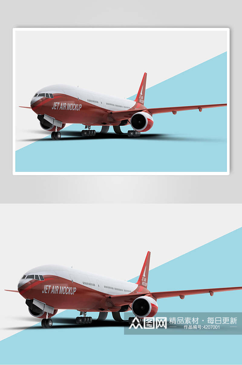 蓝红创意高端飞机机身贴图展示样机素材