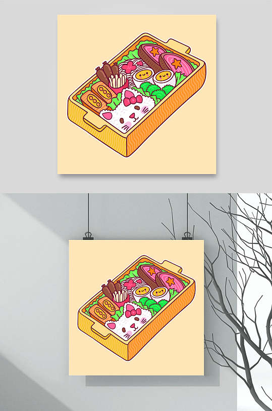 卡通便当手绘美食矢量素材
