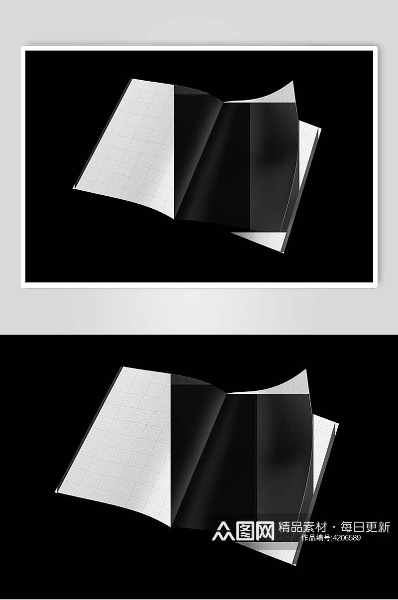 方形纸张黑色杂志书籍封面样机素材