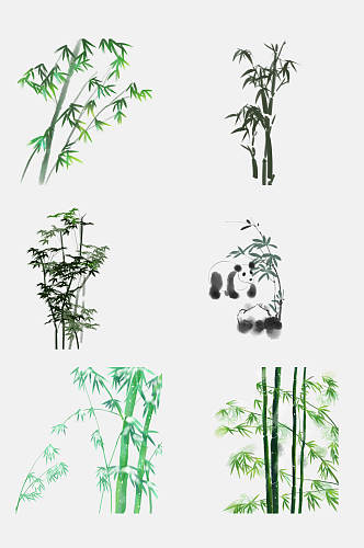中国水墨风熊猫竹子竹叶免抠设计素材