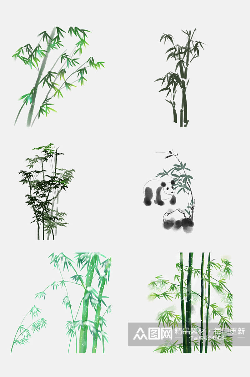 中国水墨风熊猫竹子竹叶免抠设计素材素材