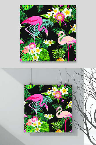 时尚热带雨林火烈鸟印花图案矢量素材
