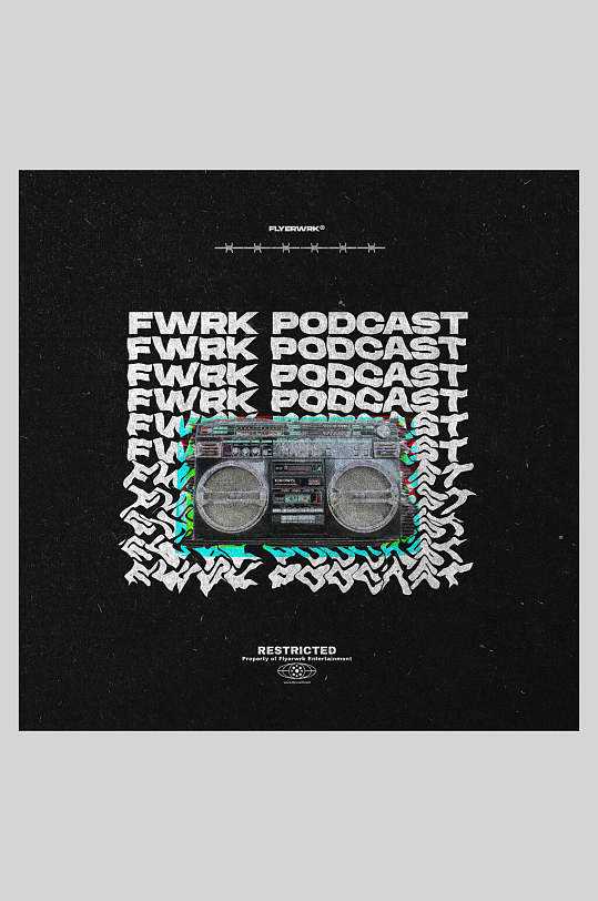 黑色英文简约潮流酸性方形封面海报