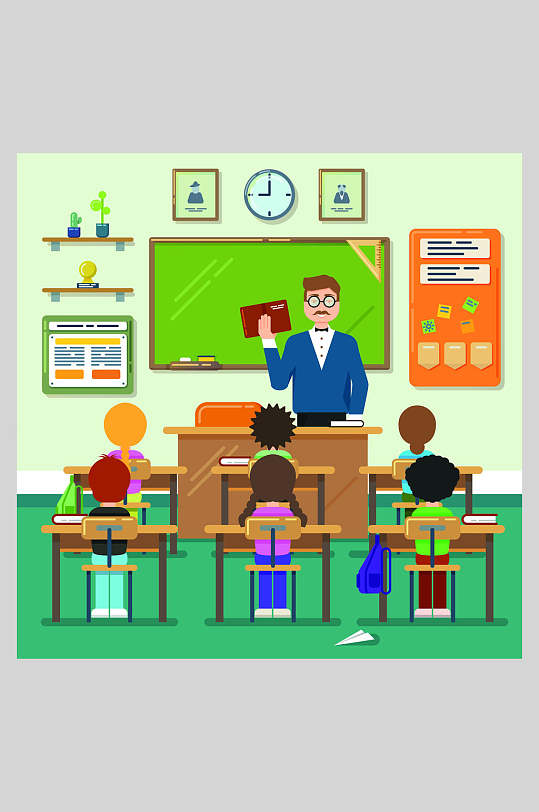 学生上课场景矢量插画