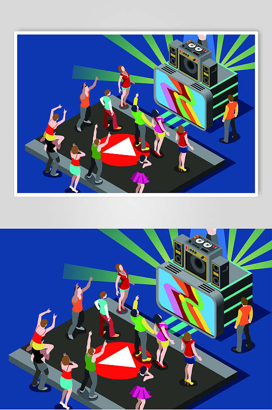 音乐唯美清新立体人物场景矢量素材