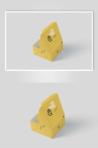 黄色方形汉堡食品包装盒设计样机