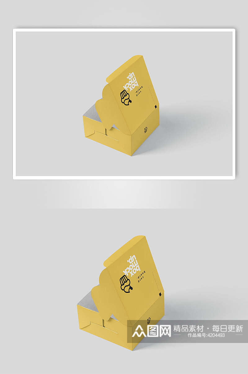 黄色方形汉堡食品包装盒设计样机素材