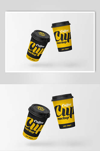 杯子黑黄杯子包装图案设计展示样机
