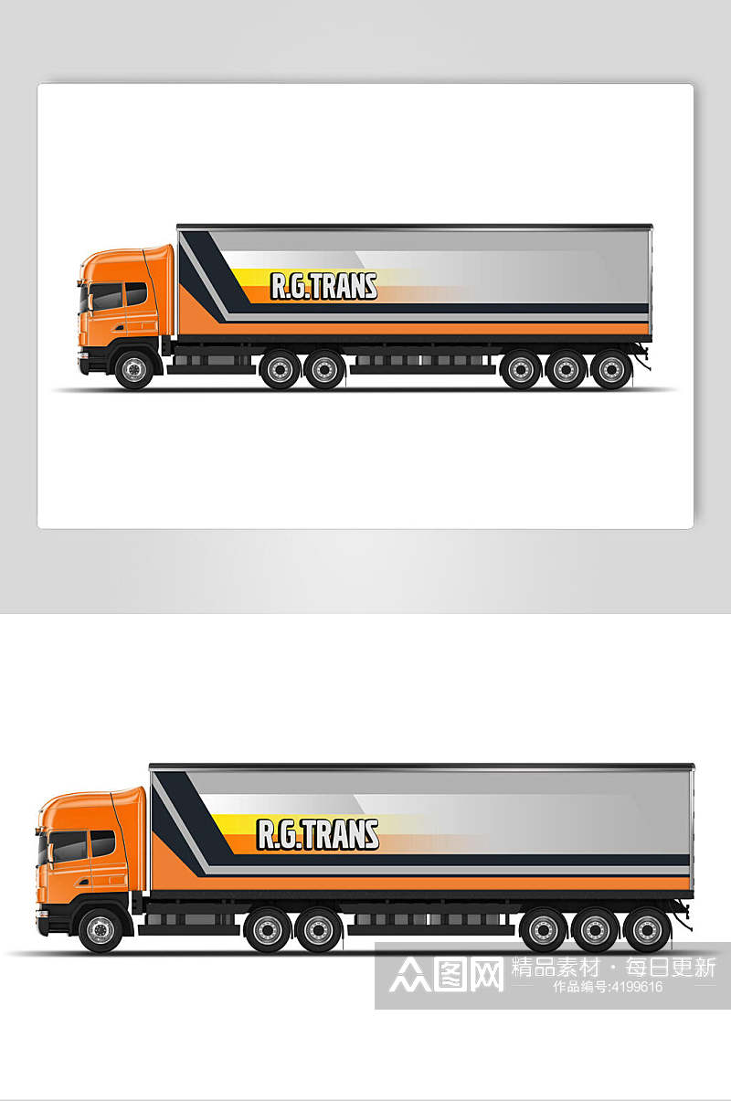 橙色英文创意大气简约厢式货车样机素材