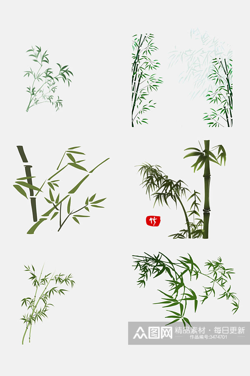 中国风植物翡翠竹子竹叶免抠素材素材