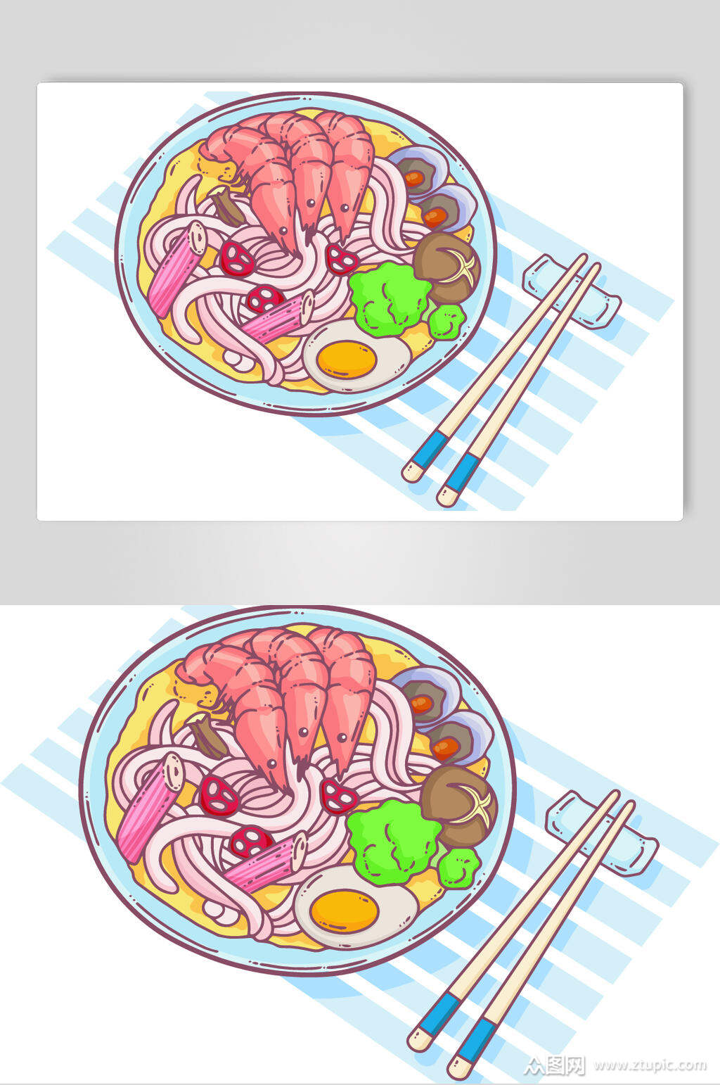 海鲜面手绘美食矢量素材素材