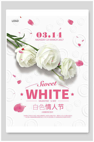 白色玫瑰白色情人节海报
