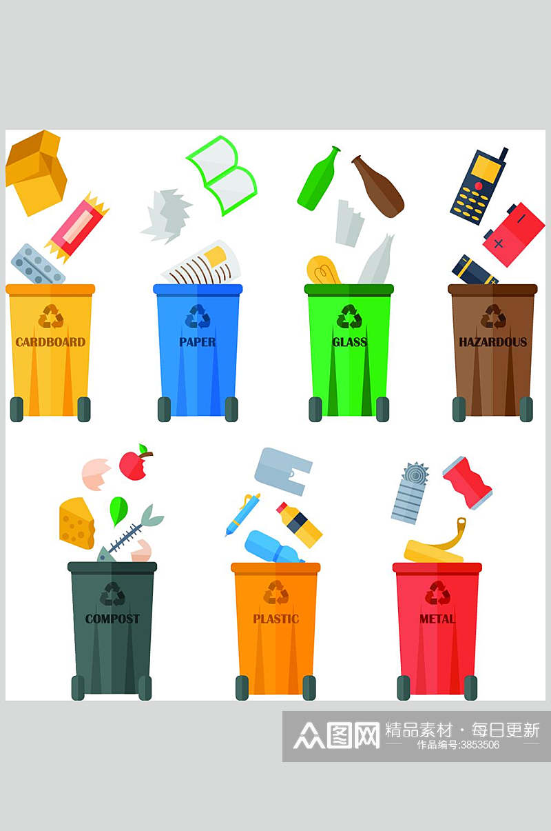 垃圾桶节能保护环境插画矢量素材素材