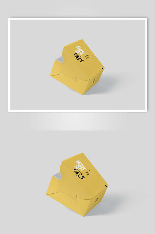 打开黄方形汉堡食品包装盒设计样机