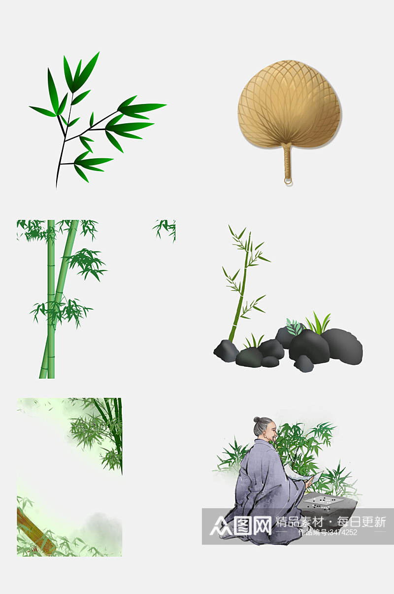 古风熊猫竹子竹叶免抠设计素材素材