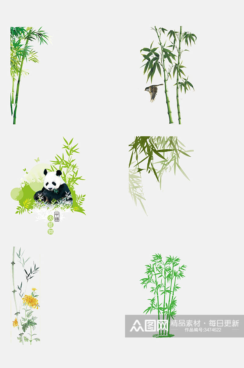 熊猫翡翠竹子竹叶免抠素材素材