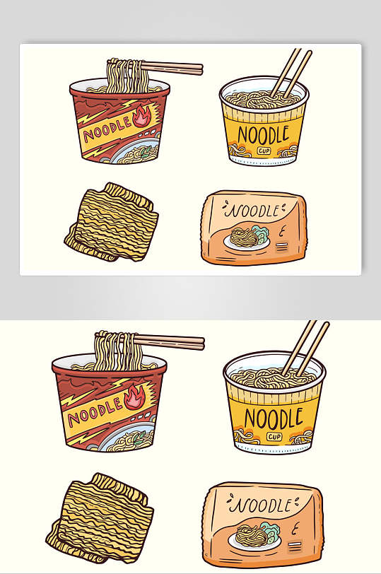 方便面手绘美食矢量设计素材