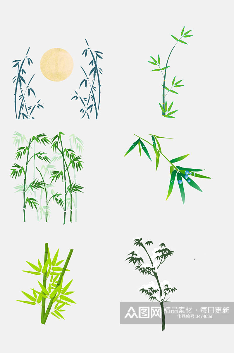 时尚创意翡翠竹子竹叶免抠素材素材