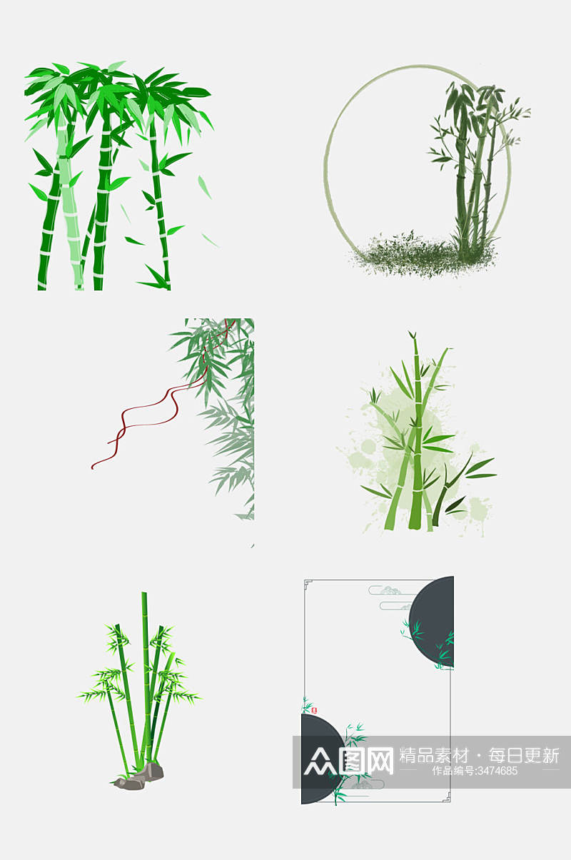 高端创意翡翠竹子竹叶免抠素材素材